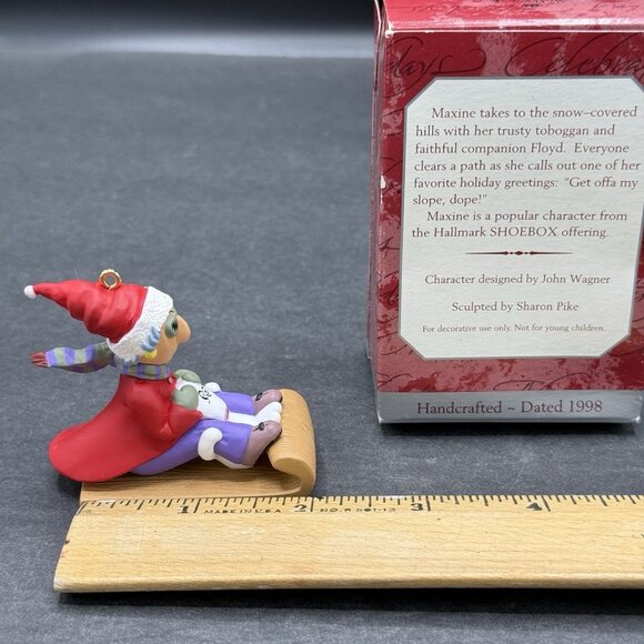 VTG 1998 Hallmark Keepsake Christmas Ornament "Maxine" Sledding w/Dog Floyd - Picture 7 of 9